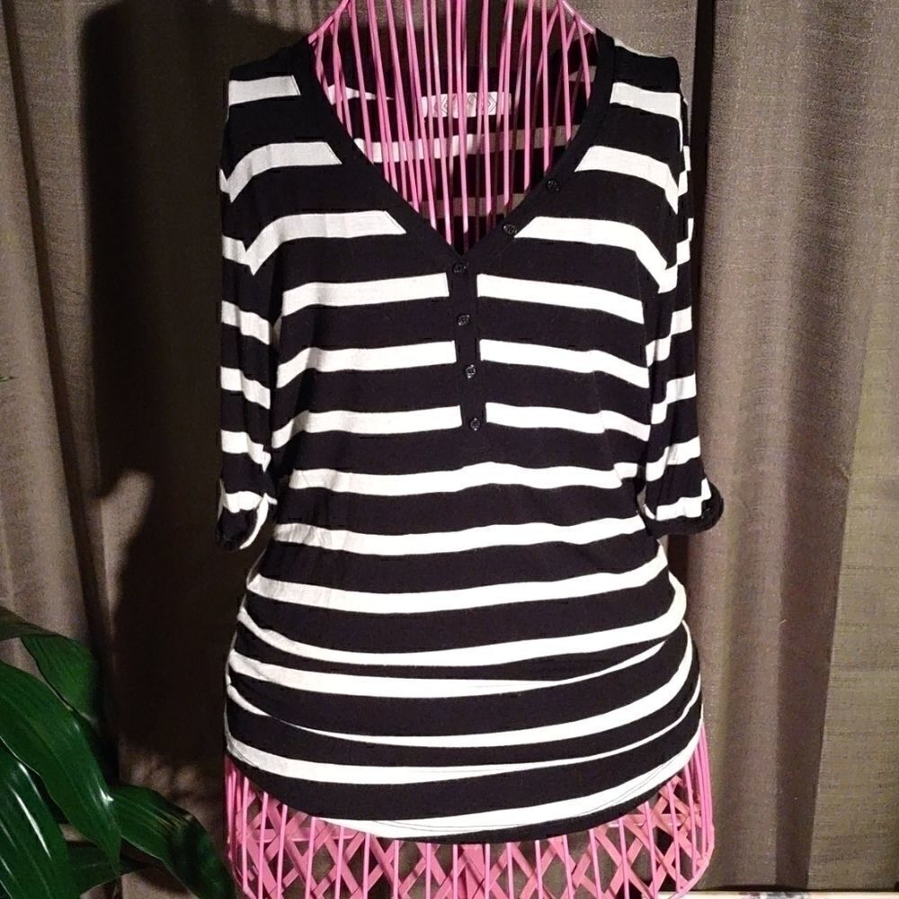 Pink Rose Black/wht. Striped Top